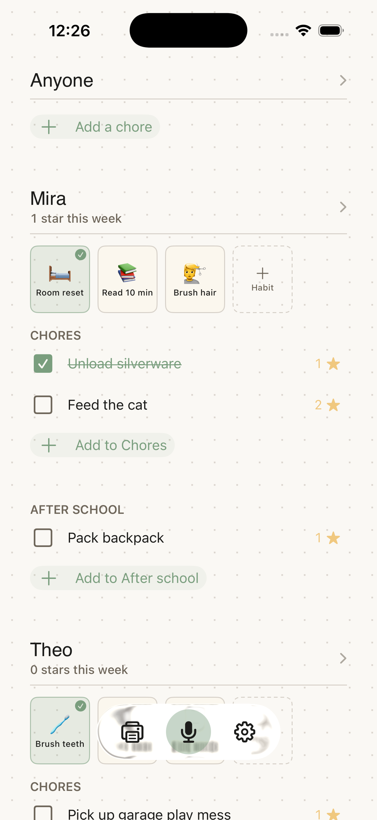 The native Choreeo iPhone app marking a family chore complete with a tap.