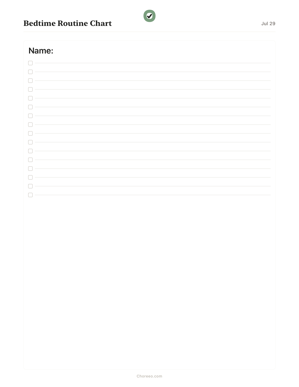 Preview of Bedtime routine chart
