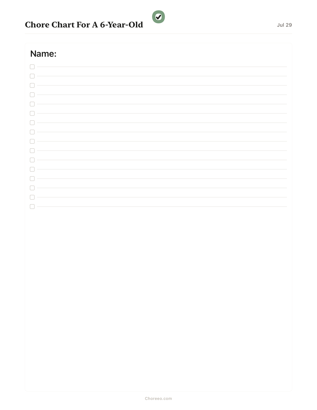 Preview of Chore chart for a 6-year-old