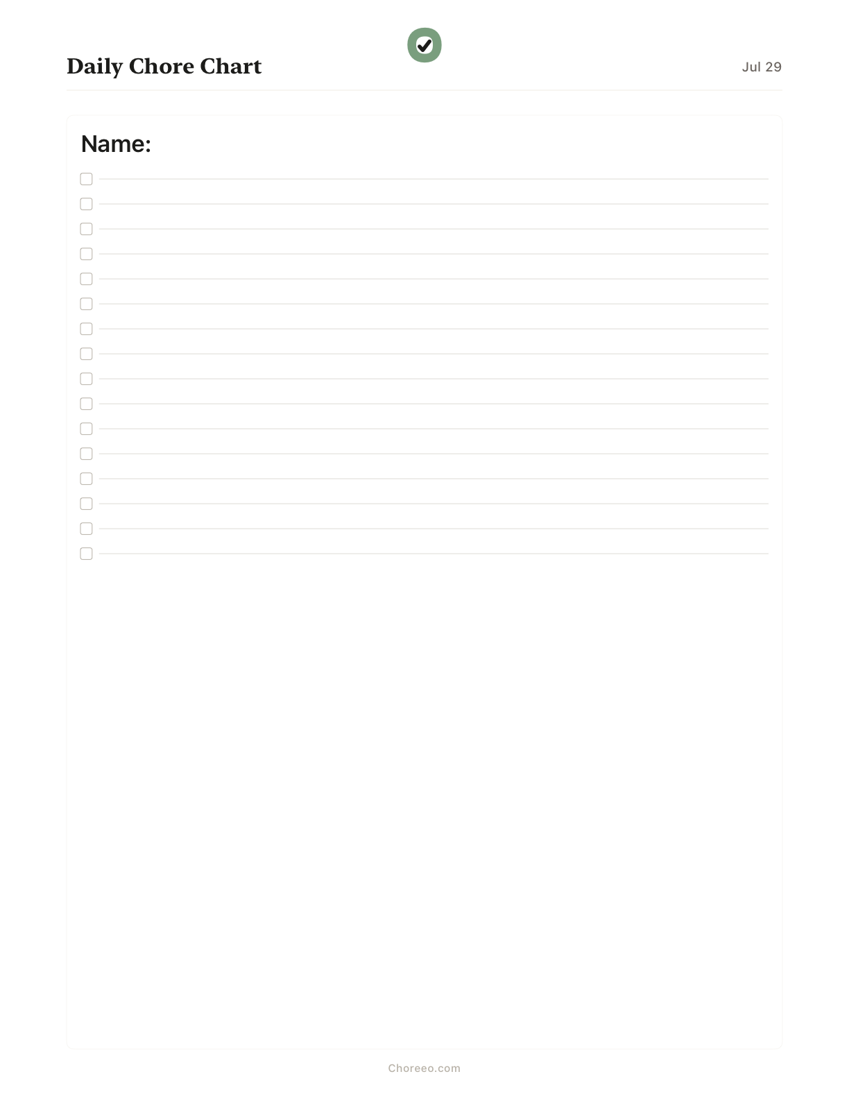 Preview of Daily chore chart (blank)