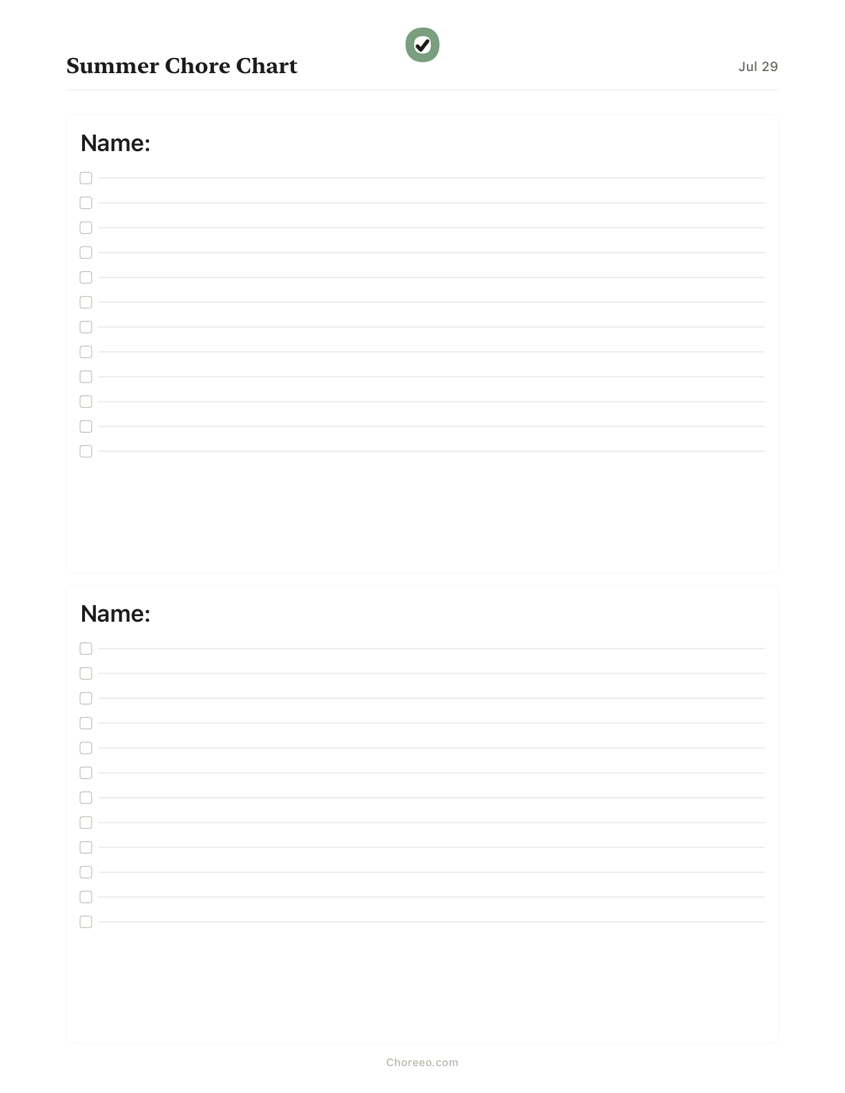 Preview of Summer chore chart